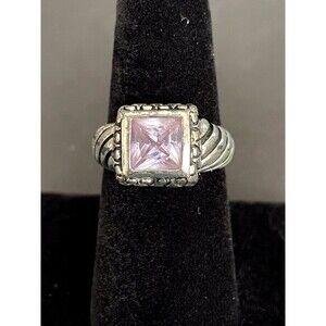Sterling Silver 925 Princess Cut Amethyst Cable Band Ring Marked 925 MO Sz 7-7.5
